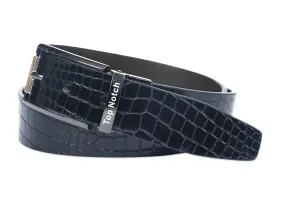 Top Notch Leather Belt for Men Colour - Black Croco / Olive Reversible Italian Belt (TP0022)