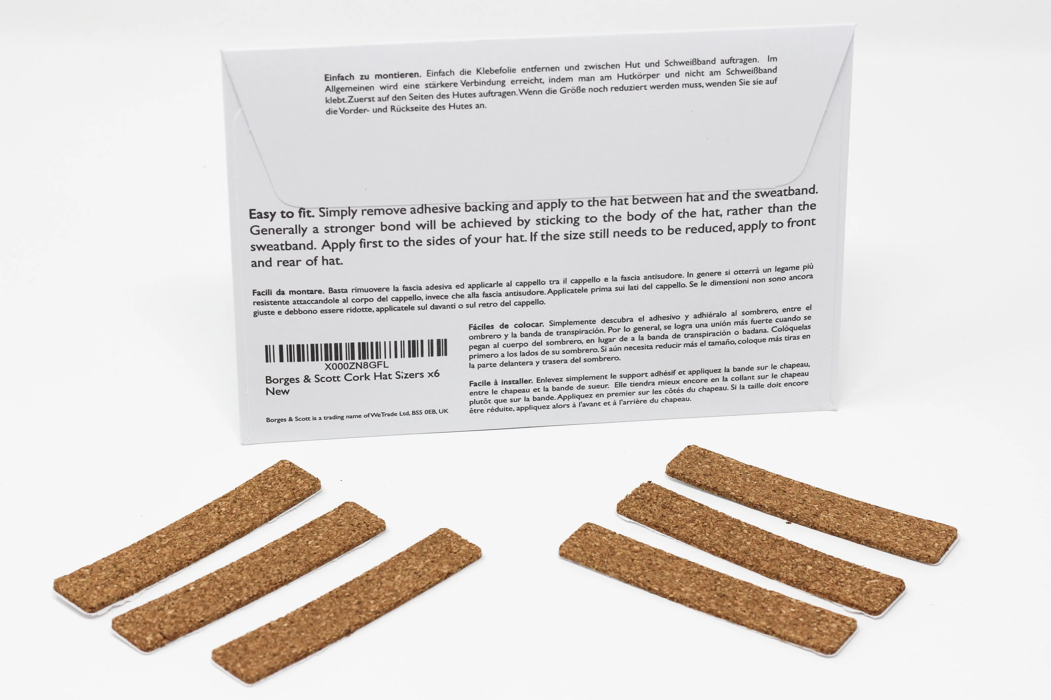 Traditional Cork Hat Sizing Strips - Self Adhesive - Set of 6