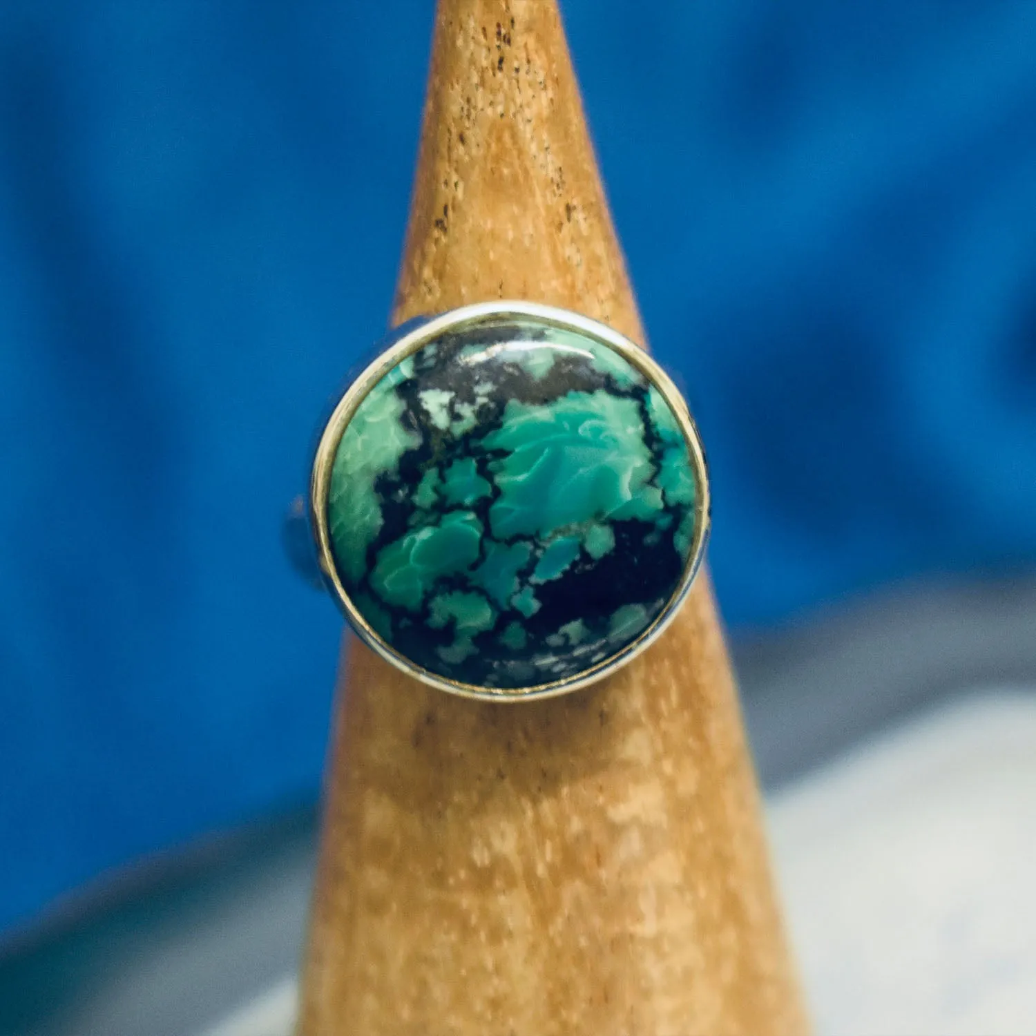 Turquoise Button Ring (925) Sterling Silver