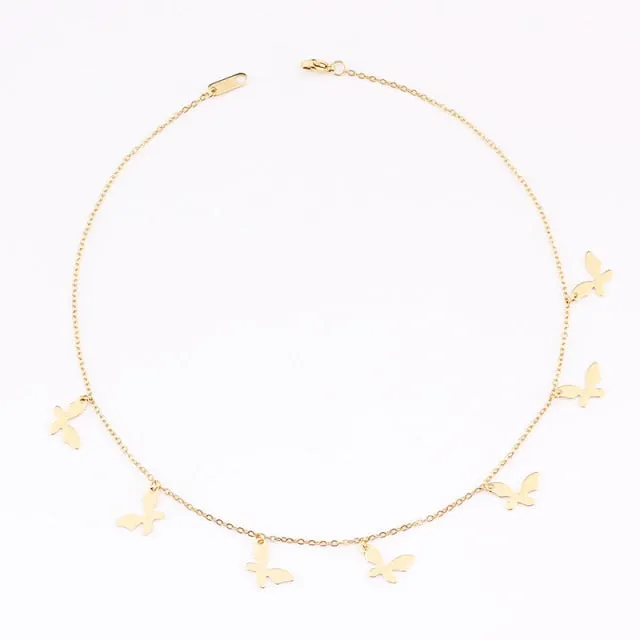 VenusFox fashion Women Simple Gold Stainless Steel Star Butterfly Dragonfly Round Tassels Non-fading Party Necklace Neck Chains Choker