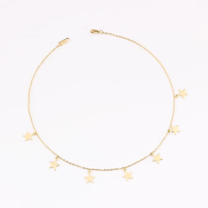 VenusFox fashion Women Simple Gold Stainless Steel Star Butterfly Dragonfly Round Tassels Non-fading Party Necklace Neck Chains Choker