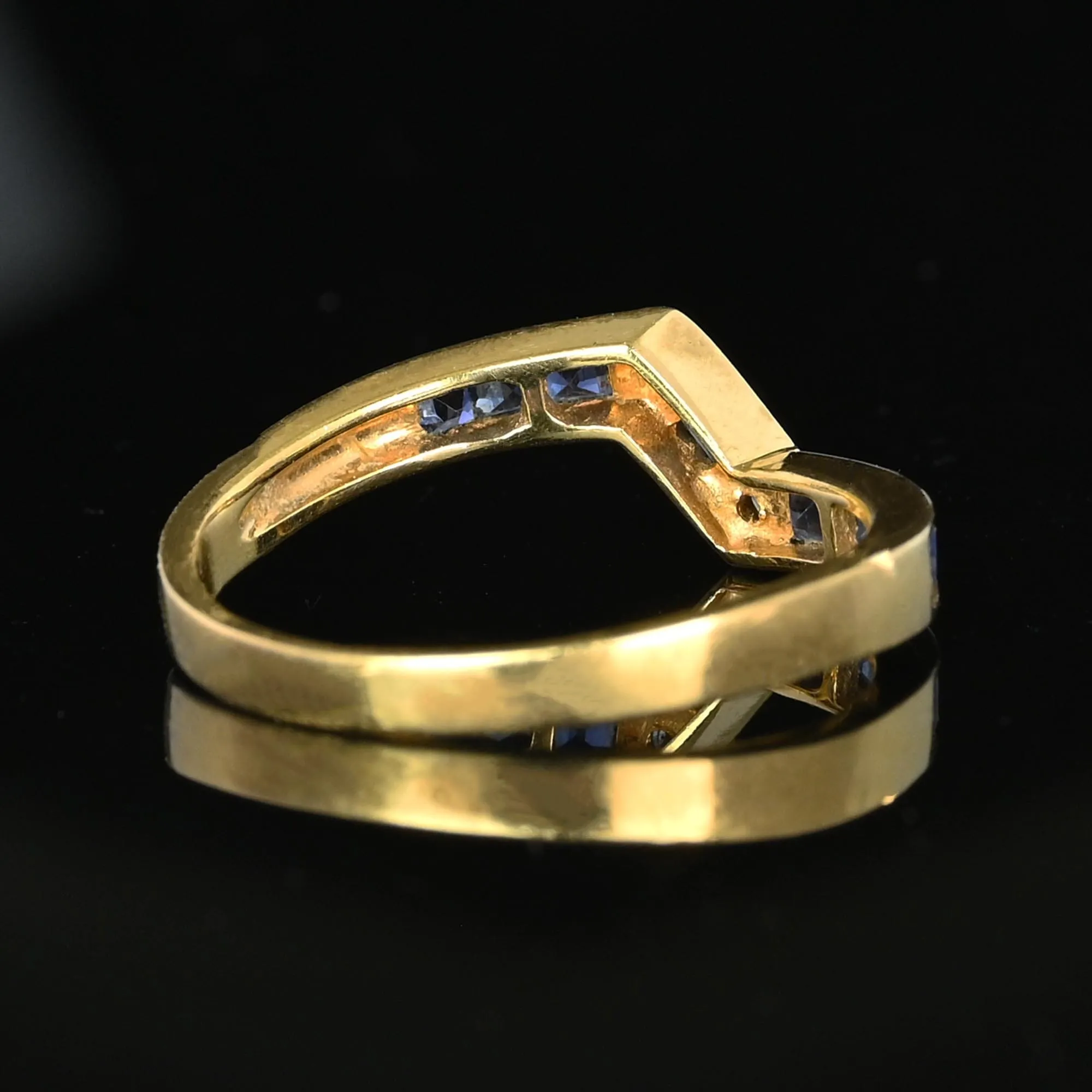 Vintage 14K Gold Diamond Carré Sapphire Ring Band