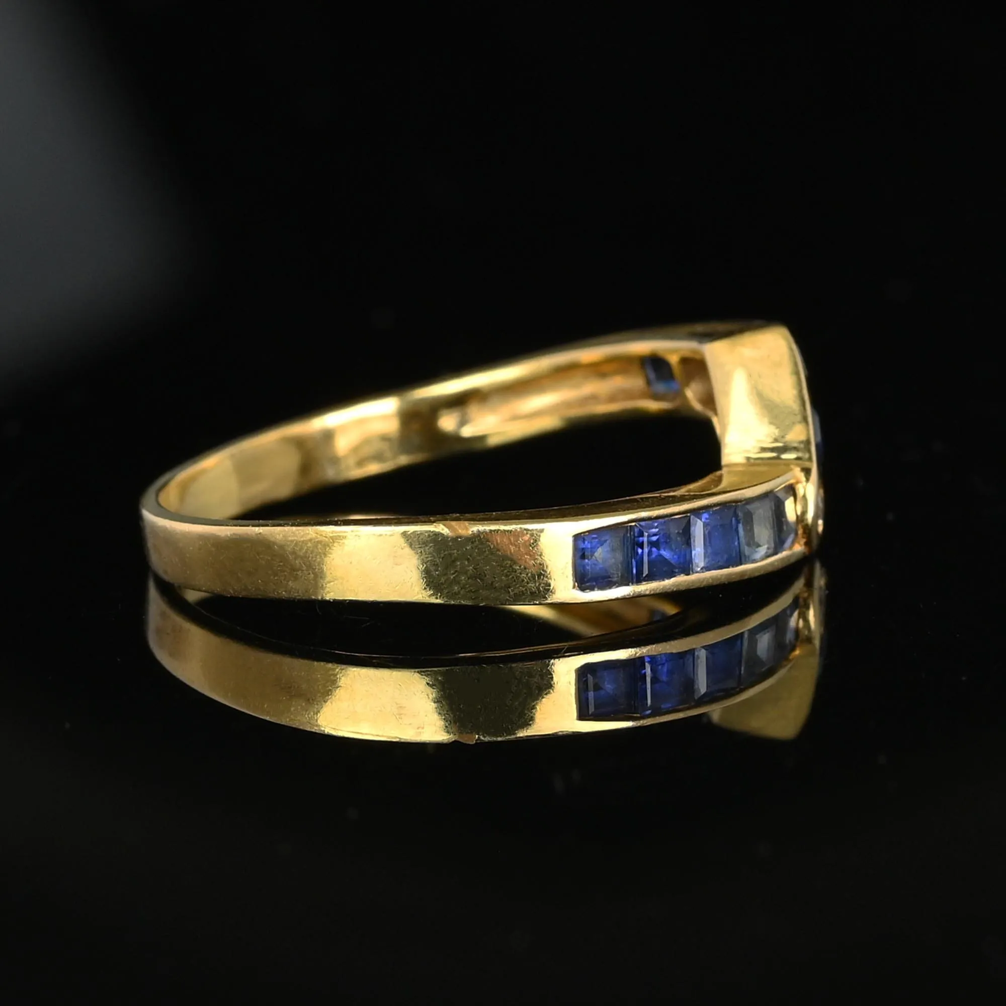 Vintage 14K Gold Diamond Carré Sapphire Ring Band