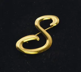 Vintage 14K Gold Italian "S" Monogram Brooch