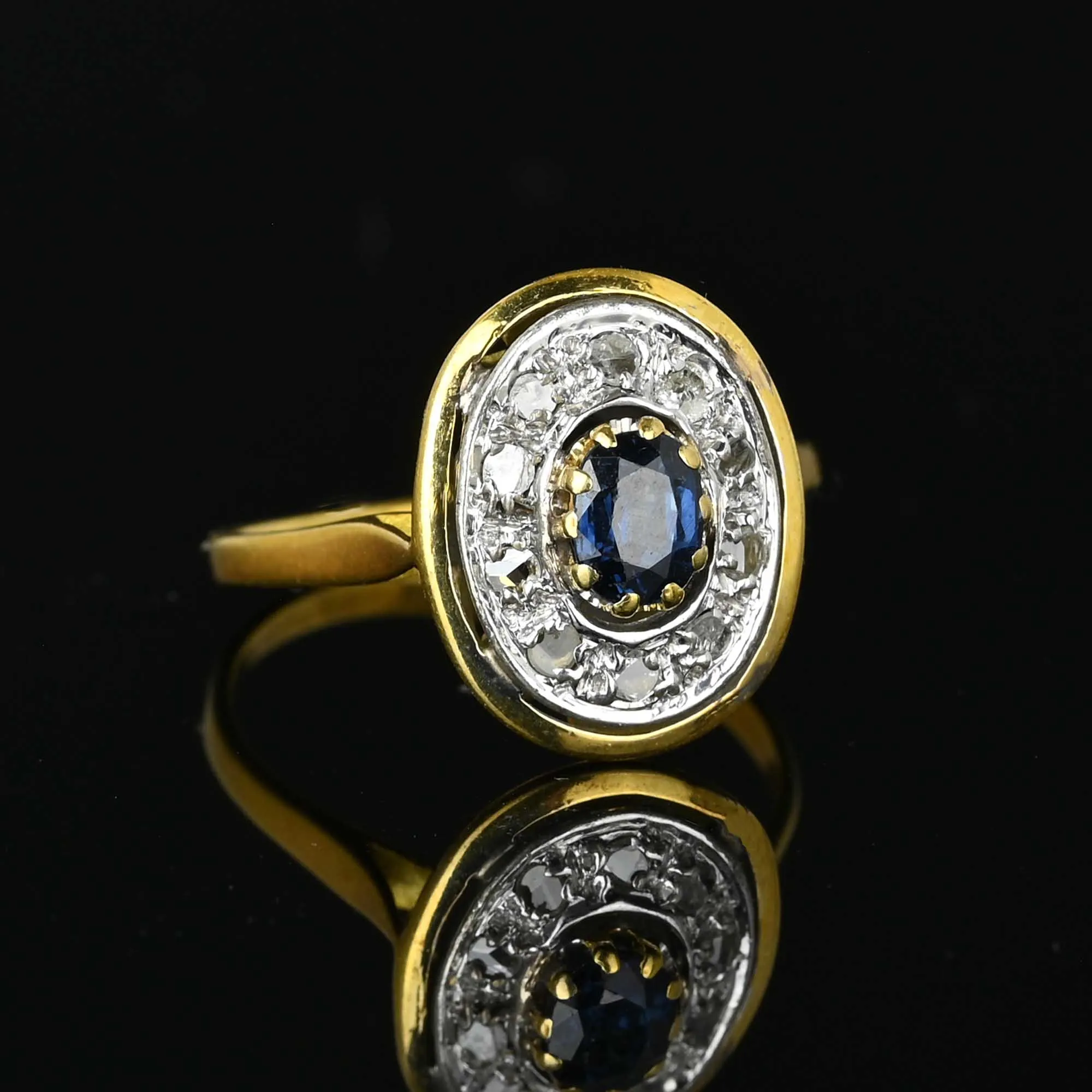 Vintage 18K Gold Rose Cut Diamond Sapphire Ring