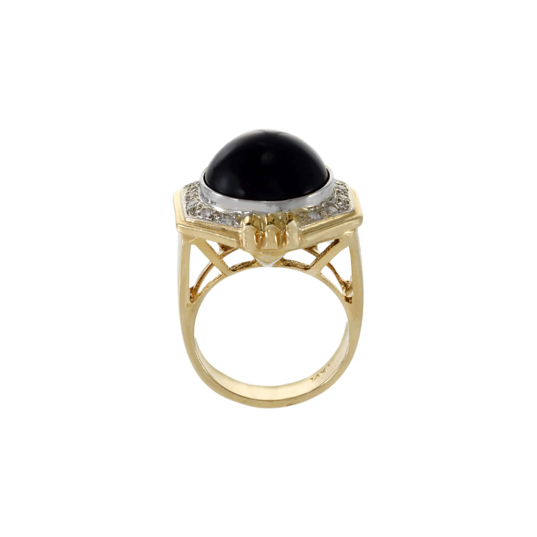 Vintage 1970s 14KT Yellow Gold Diamond and Black Onyx Ring