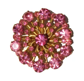 Vintage 50s Pink Rhinestone Brooch Pin