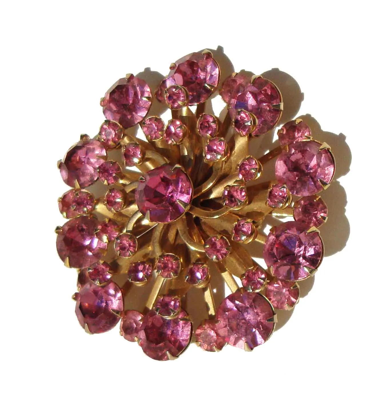 Vintage 50s Pink Rhinestone Brooch Pin