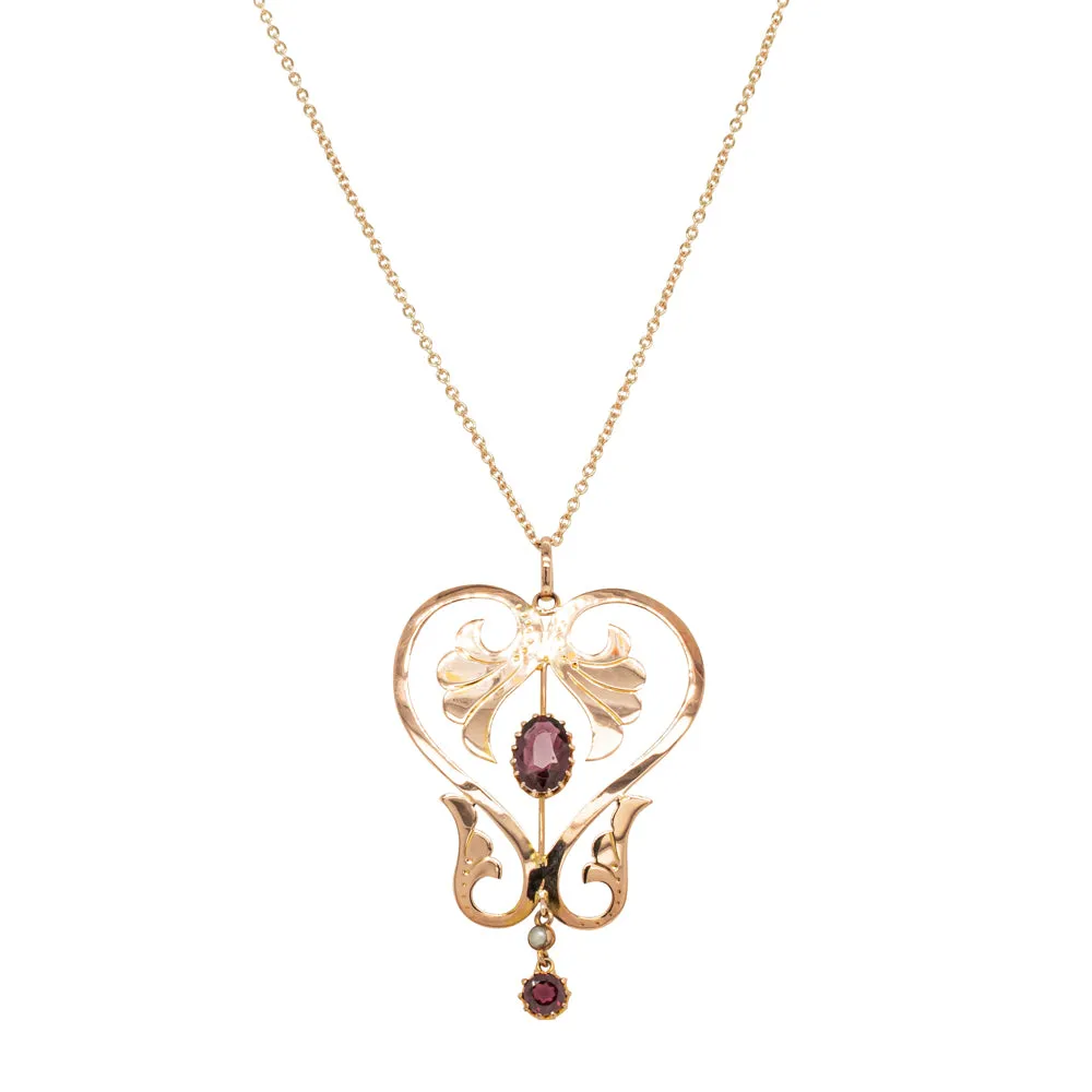 Vintage 9ct Rose Gold Garnet & Seed Pearl Pendant