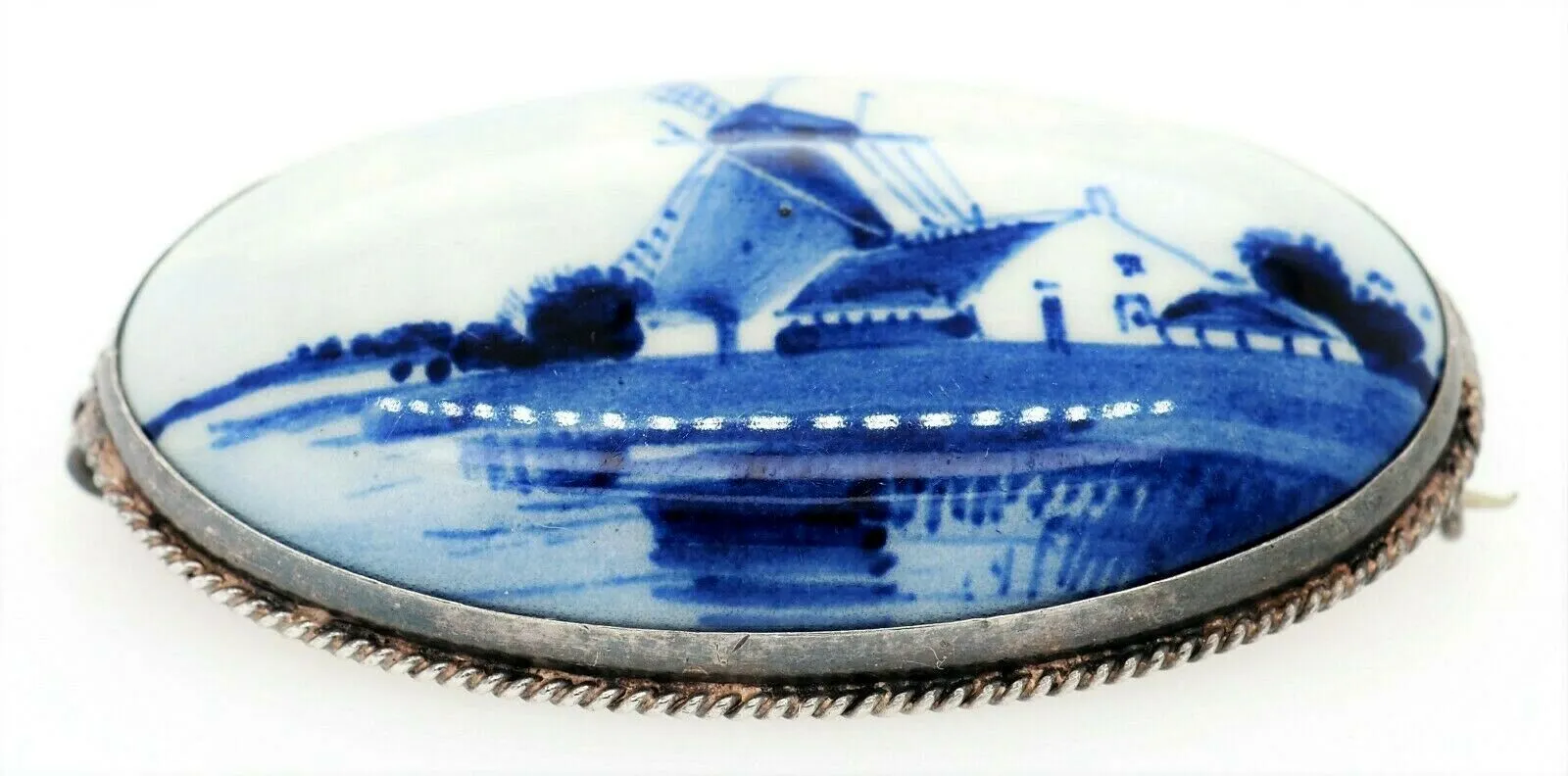 Vintage Blue Delft Holland Windmill Brooch