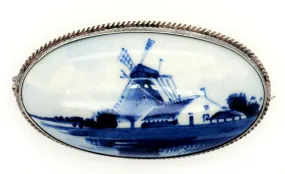 Vintage Blue Delft Holland Windmill Brooch