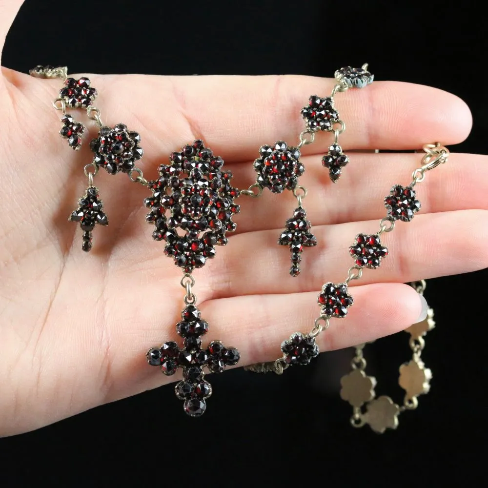 Vintage Bohemian Garnet Lavaliere Necklace