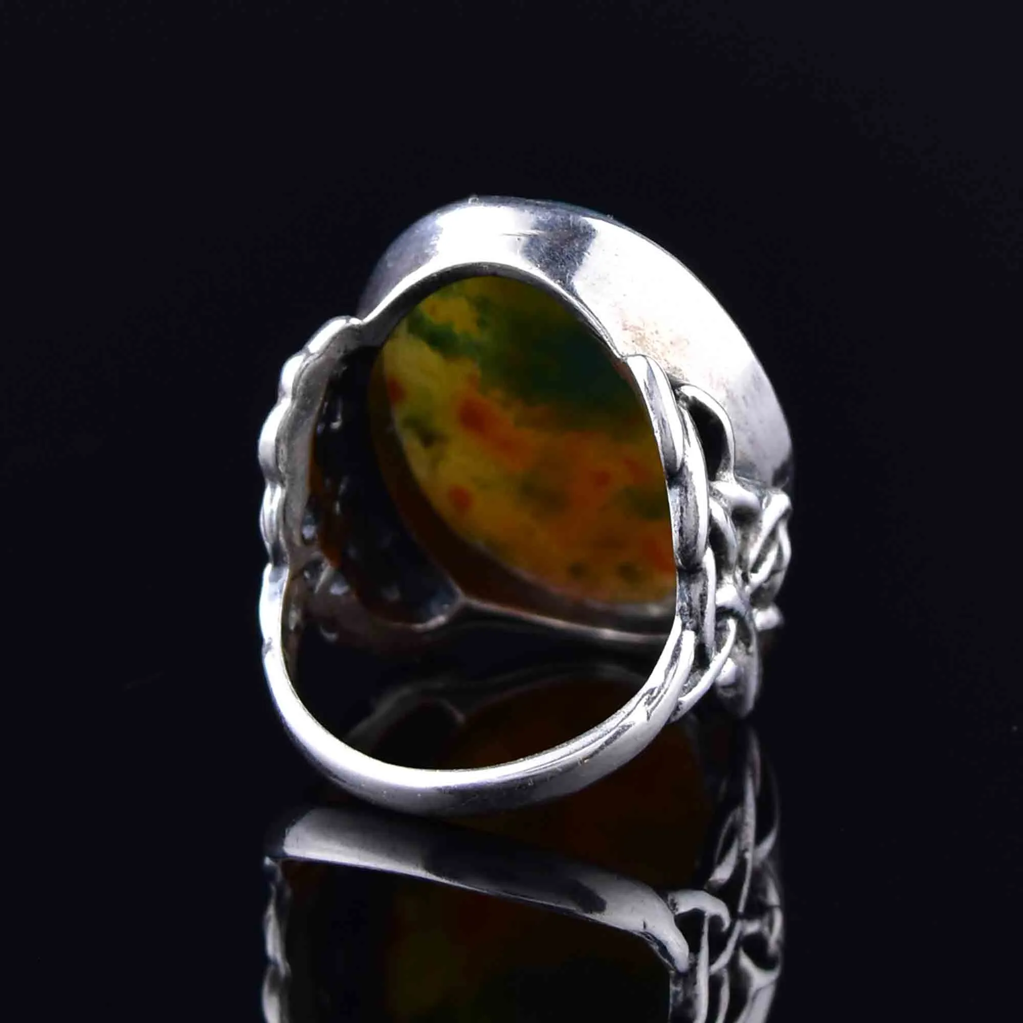 Vintage Celtic Silver Moss Agate Ring