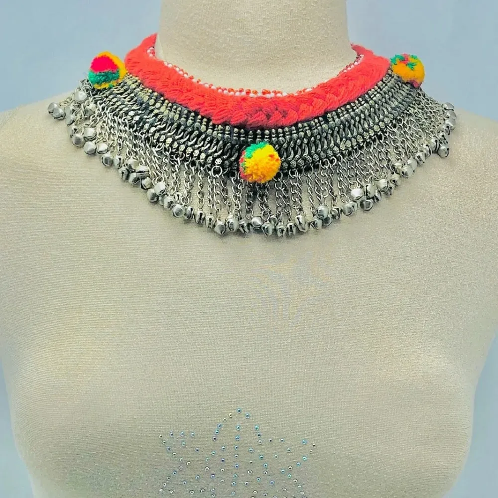 Vintage Dangling Bells Red Choker Necklace