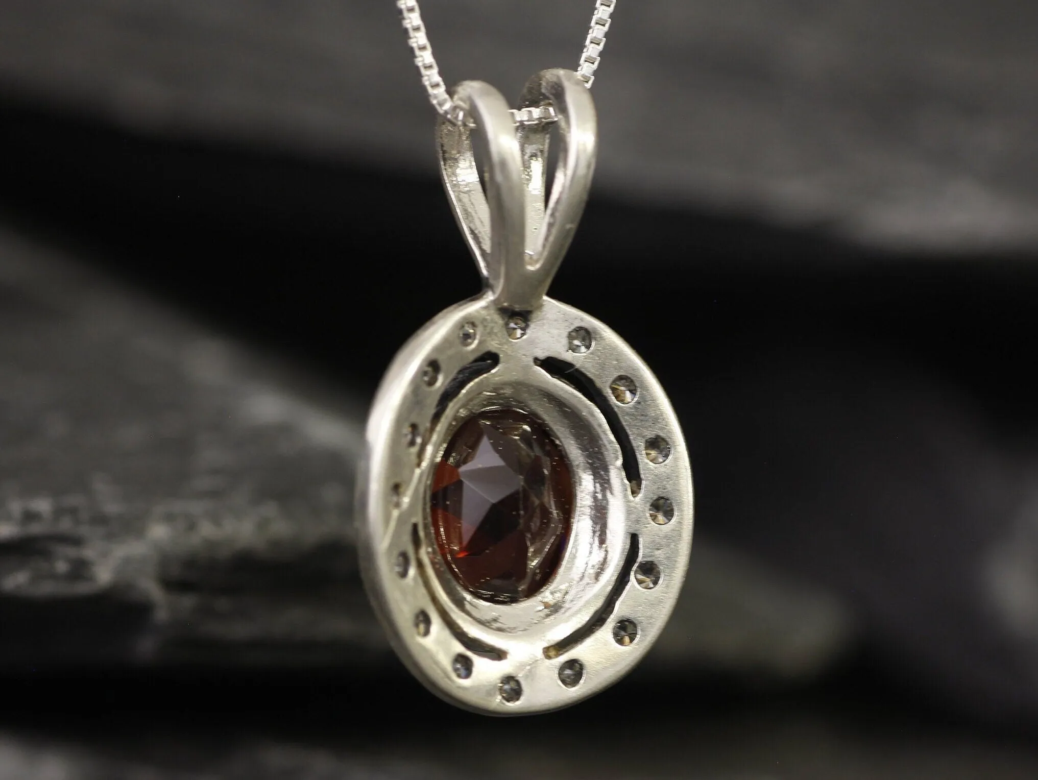 Vintage Garnet Pendant - Natural Garnet Necklace - Red Oval Necklace