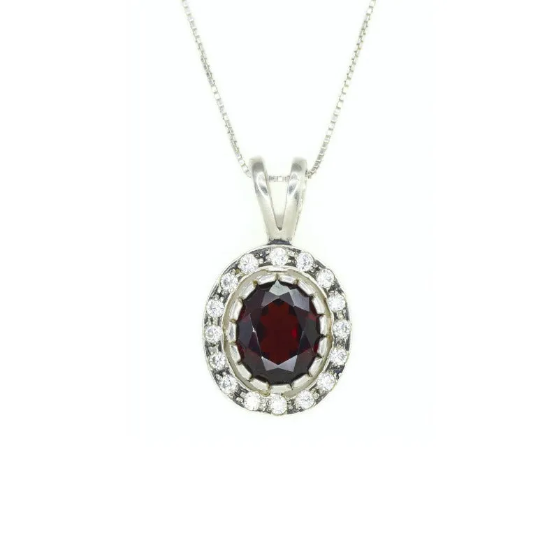 Vintage Garnet Pendant - Natural Garnet Necklace - Red Oval Necklace