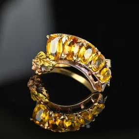 Vintage Gold Crown Five Stone Citrine Statement Ring