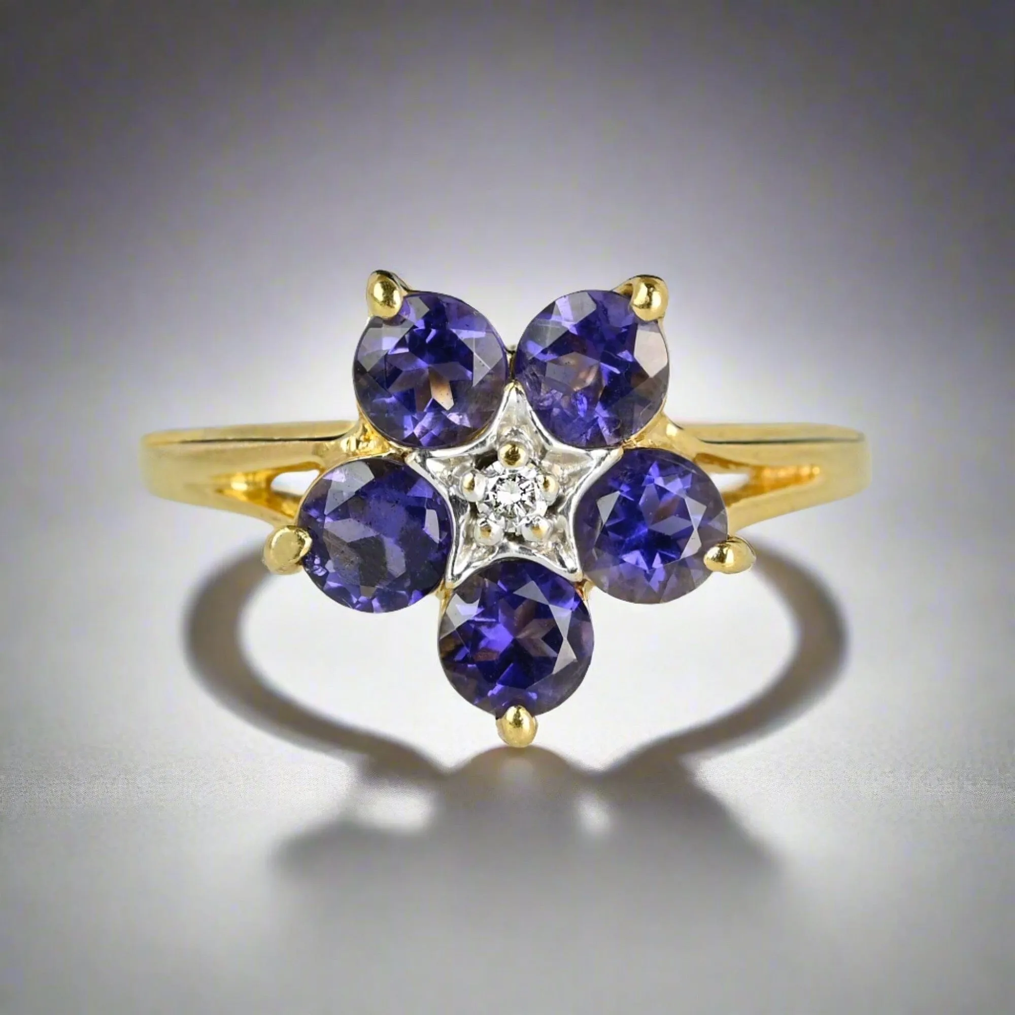 Vintage Gold Tanzanite Cluster Diamond Star Ring