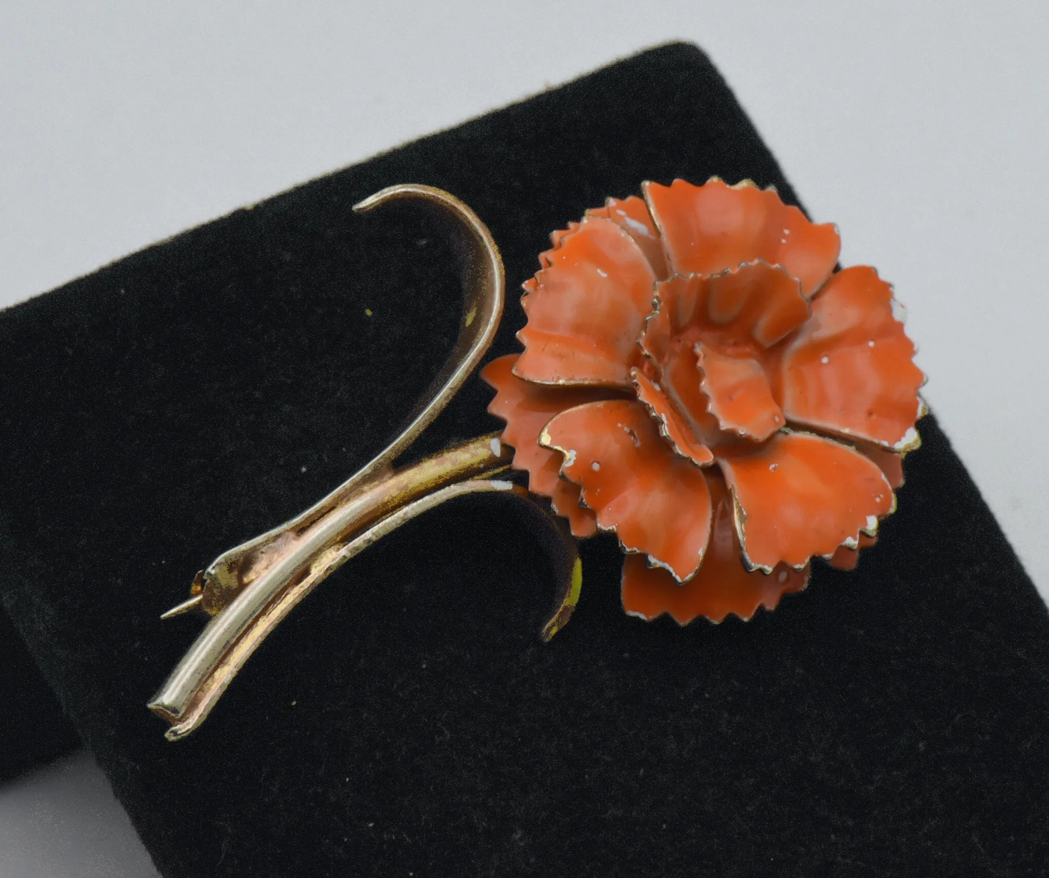 Vintage Gold Tone Metal Orange Flower Brooch