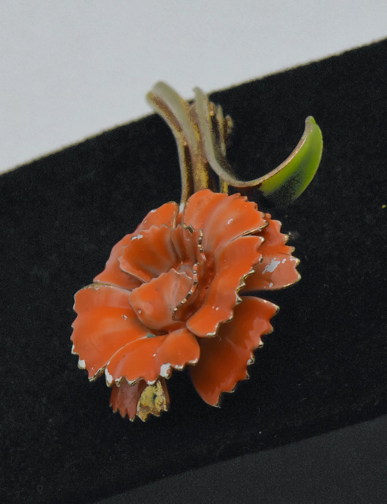 Vintage Gold Tone Metal Orange Flower Brooch