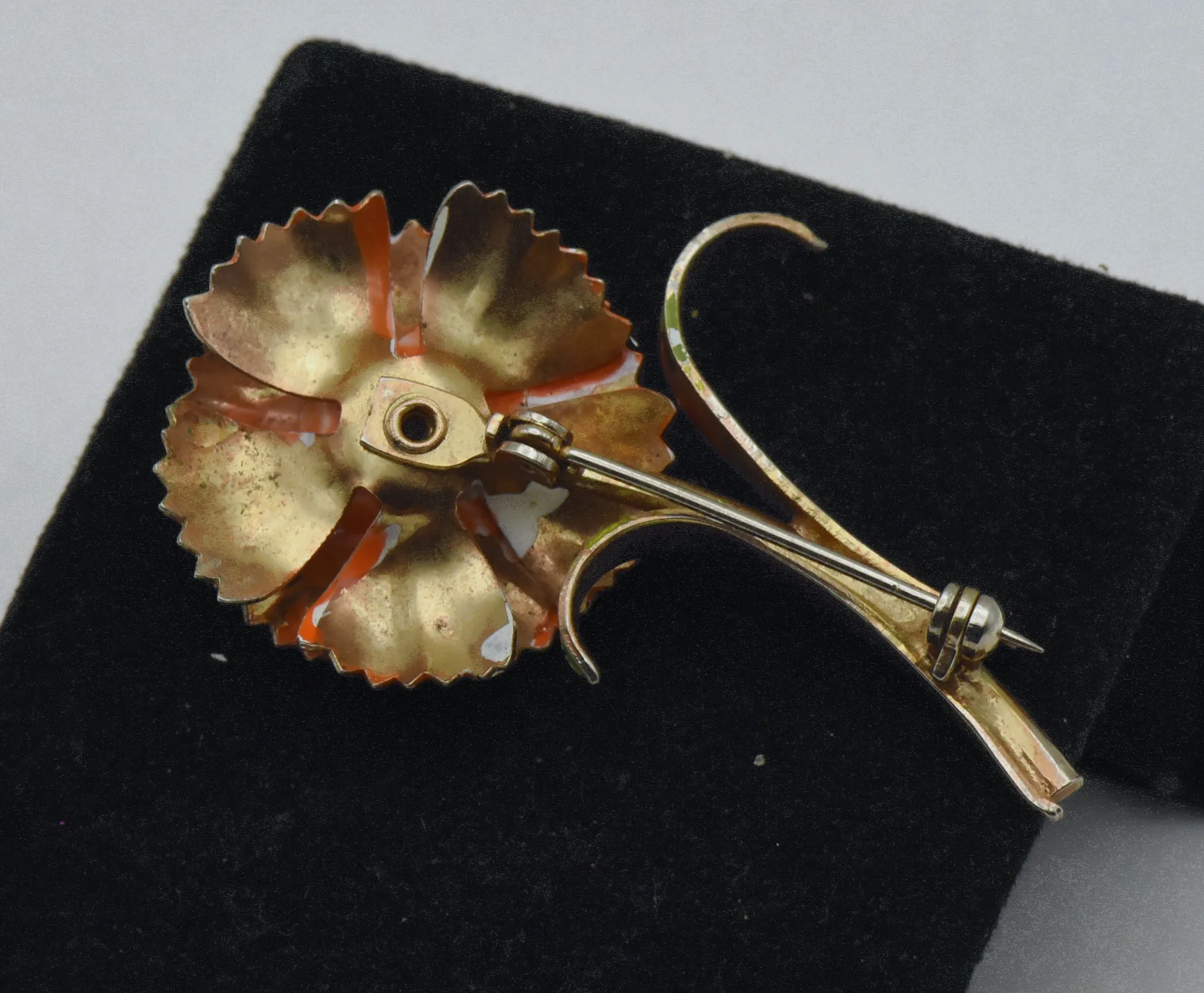 Vintage Gold Tone Metal Orange Flower Brooch