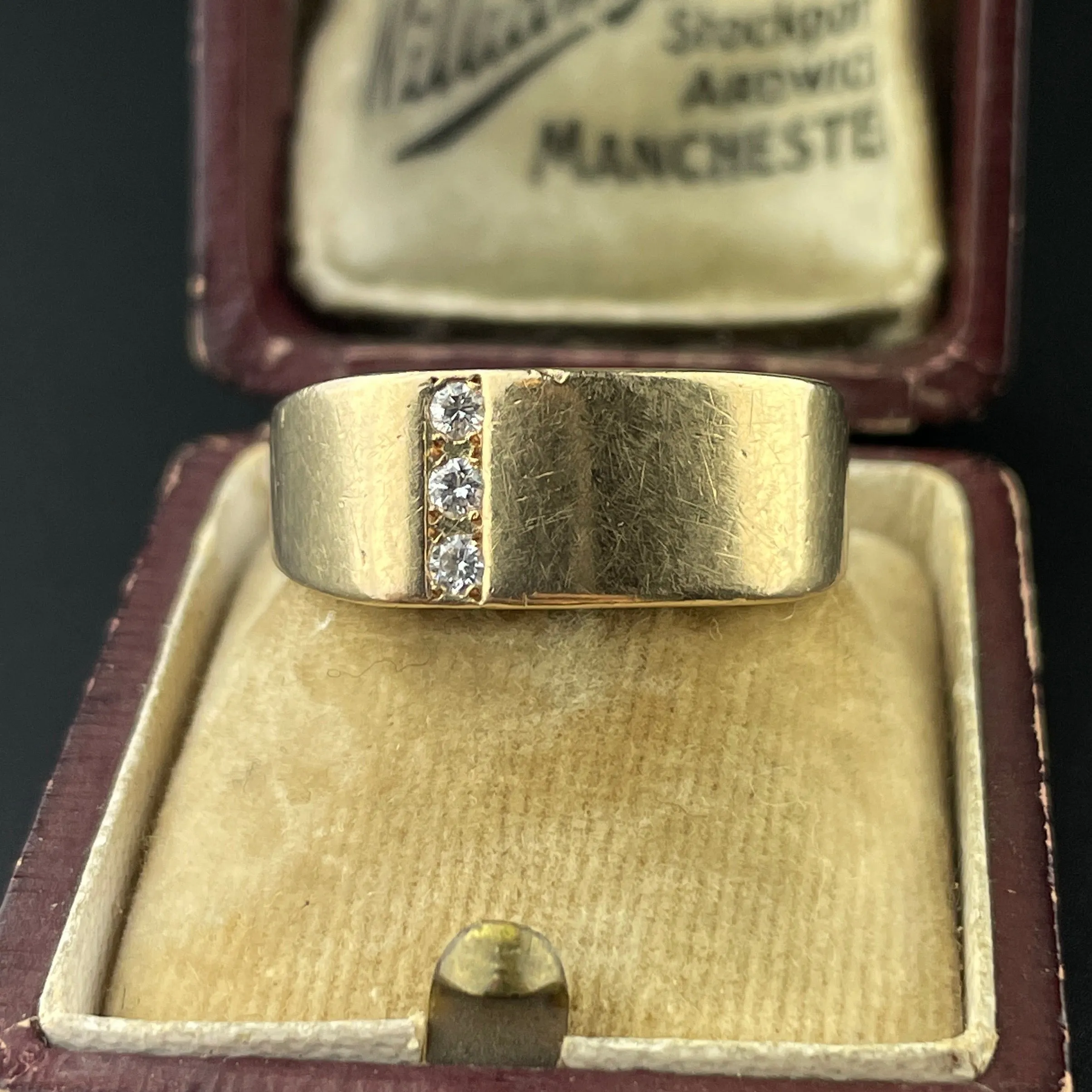 Vintage Heavy 14K Gold Diamond Wide Band Ring, Sz 8 1/4