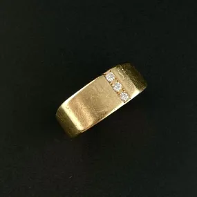 Vintage Heavy 14K Gold Diamond Wide Band Ring, Sz 8 1/4