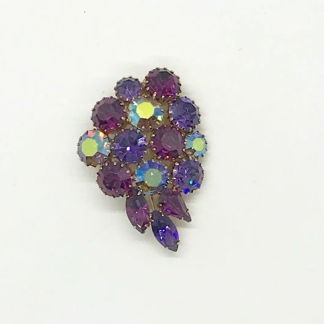 Vintage Purple Brooch with Sparkling Stones