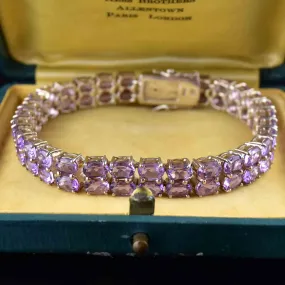 Vintage Two Row Amethyst Silver Bracelet