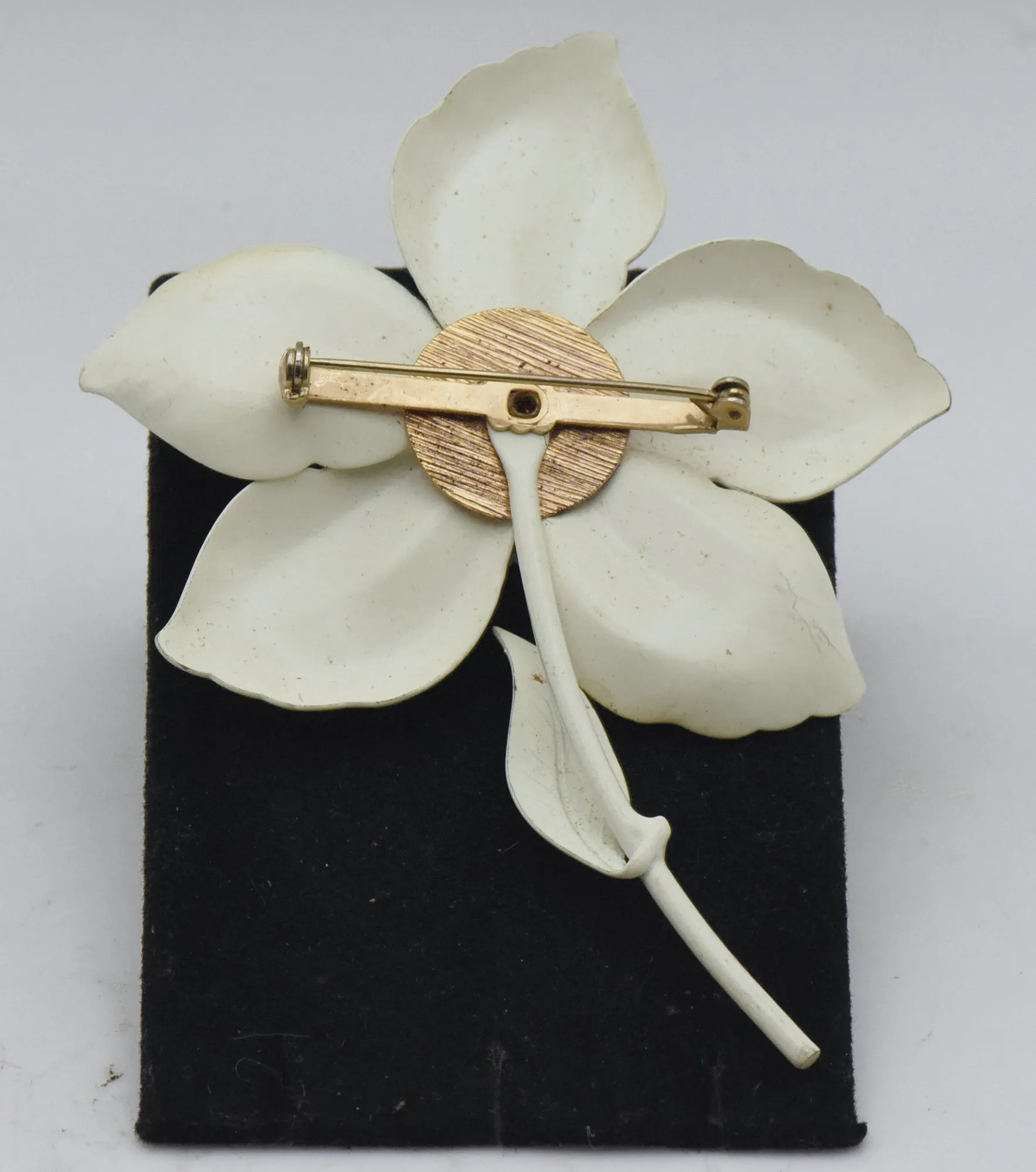 Vintage White Painted Metal Flower Brooch