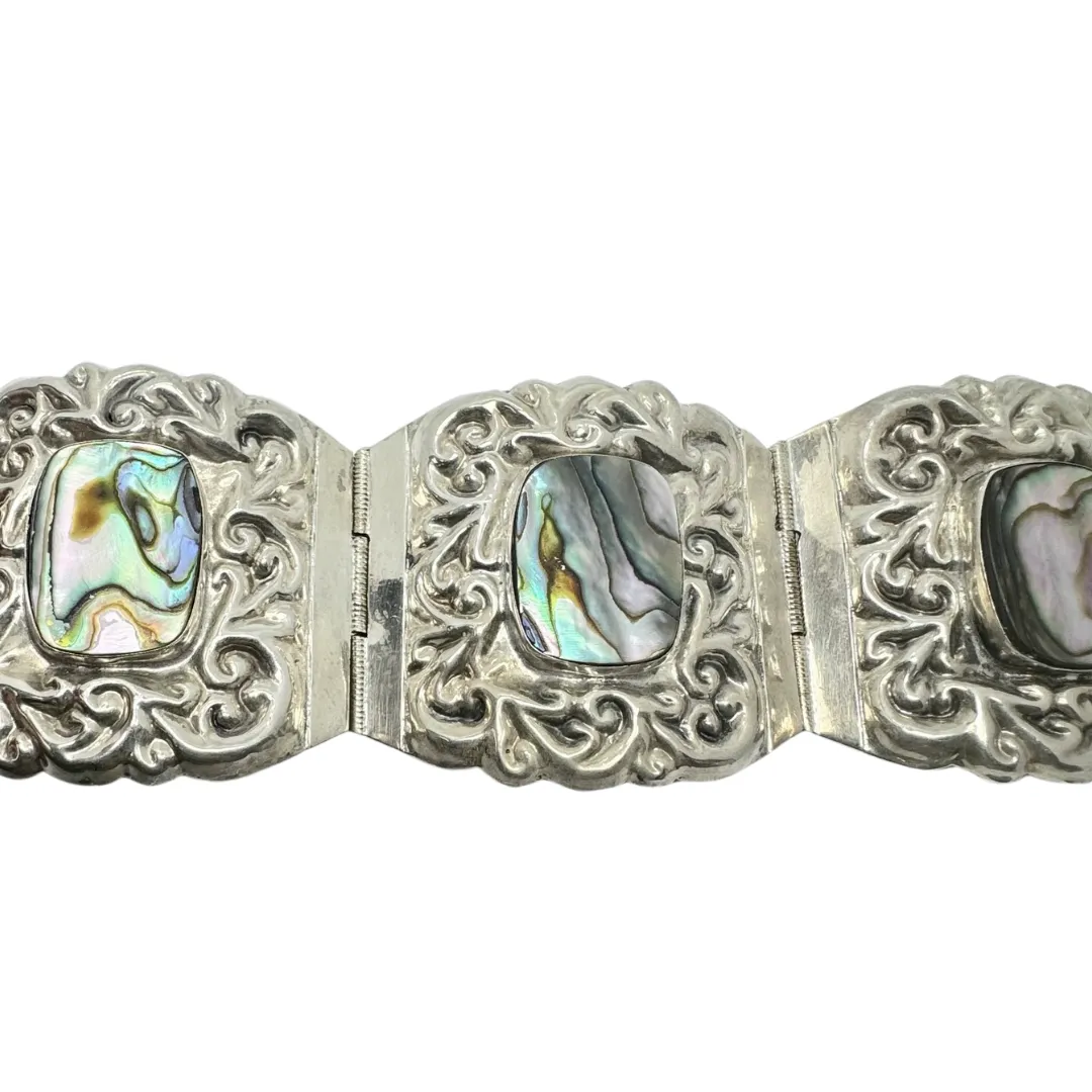 Vt. Mexico Mother of Pearl Sterling Hinged Panel Bracelet