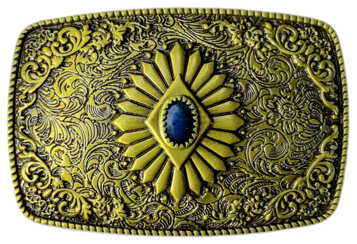 Western Rectangle Brass Plated Belt Buckle