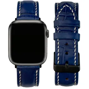 White Hand Stitching Navy Blue Alligator Leather Watch Band Compatible with Apple Watch  IWatch Series 7 6 5 4 3 2 1 | AW-156