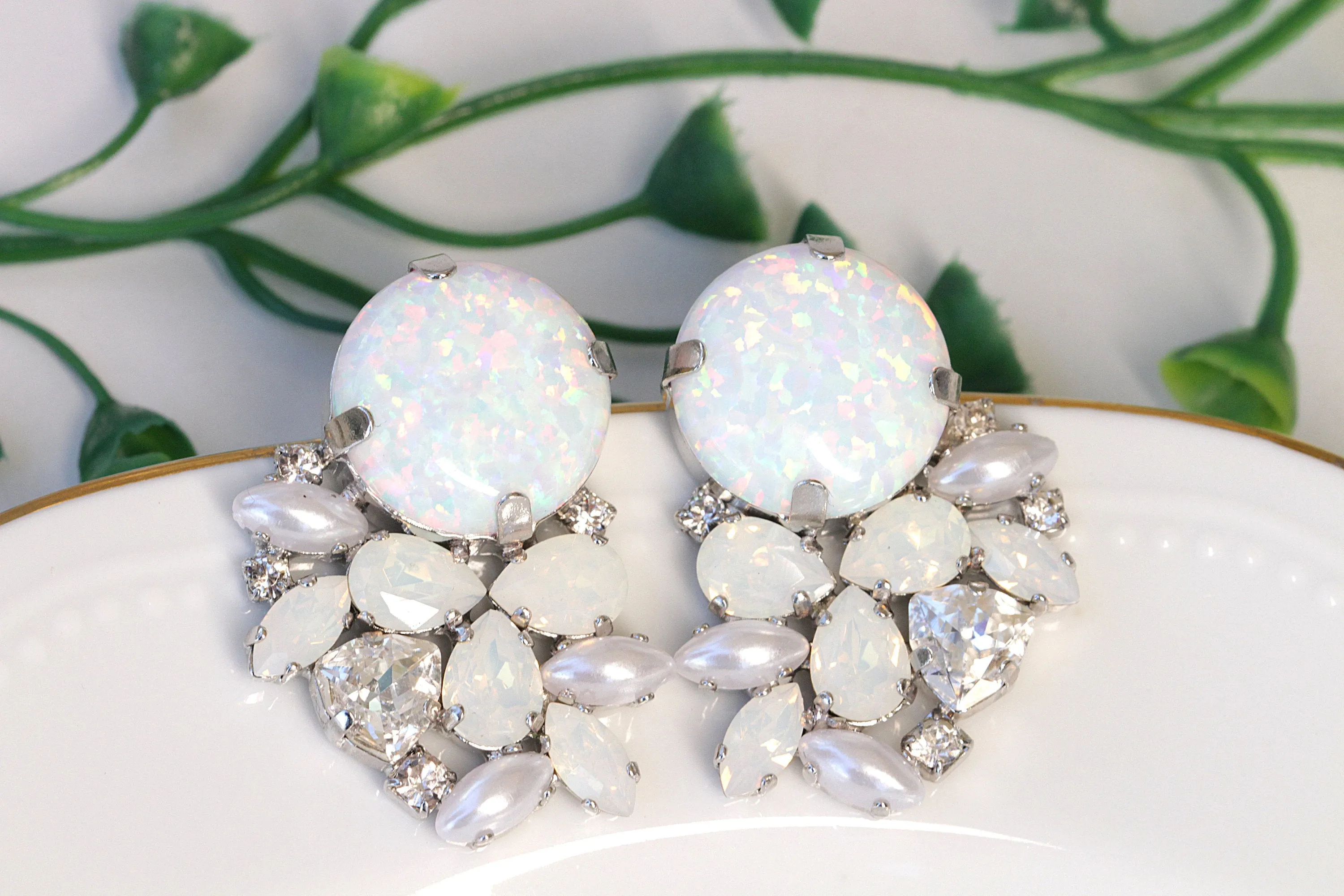 WHITE OPAL Cluster EARRINGS