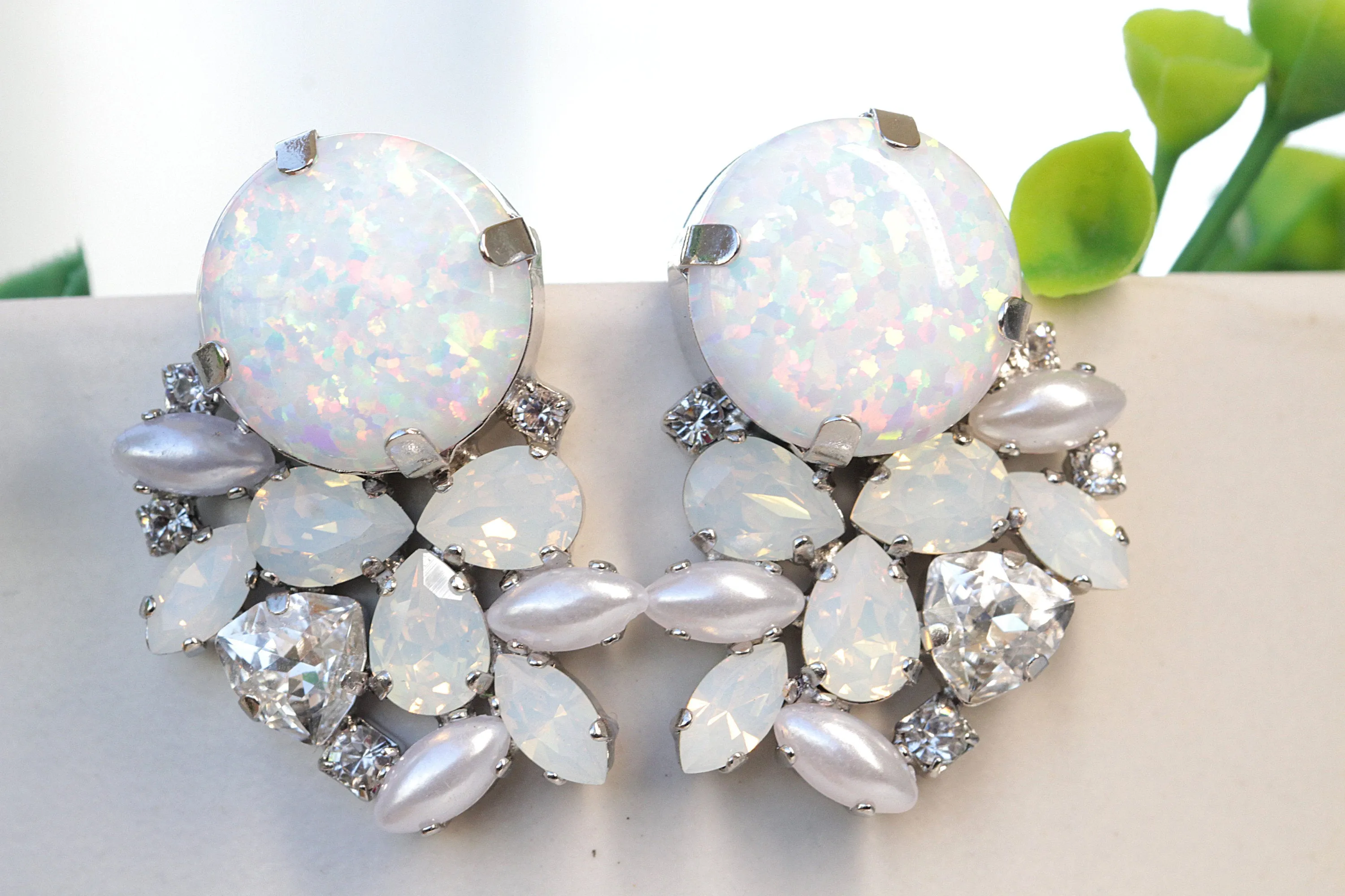 WHITE OPAL Cluster EARRINGS