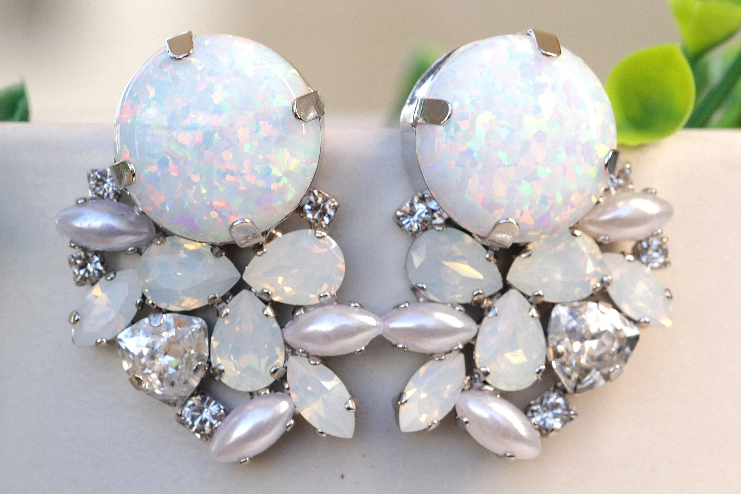 WHITE OPAL Cluster EARRINGS