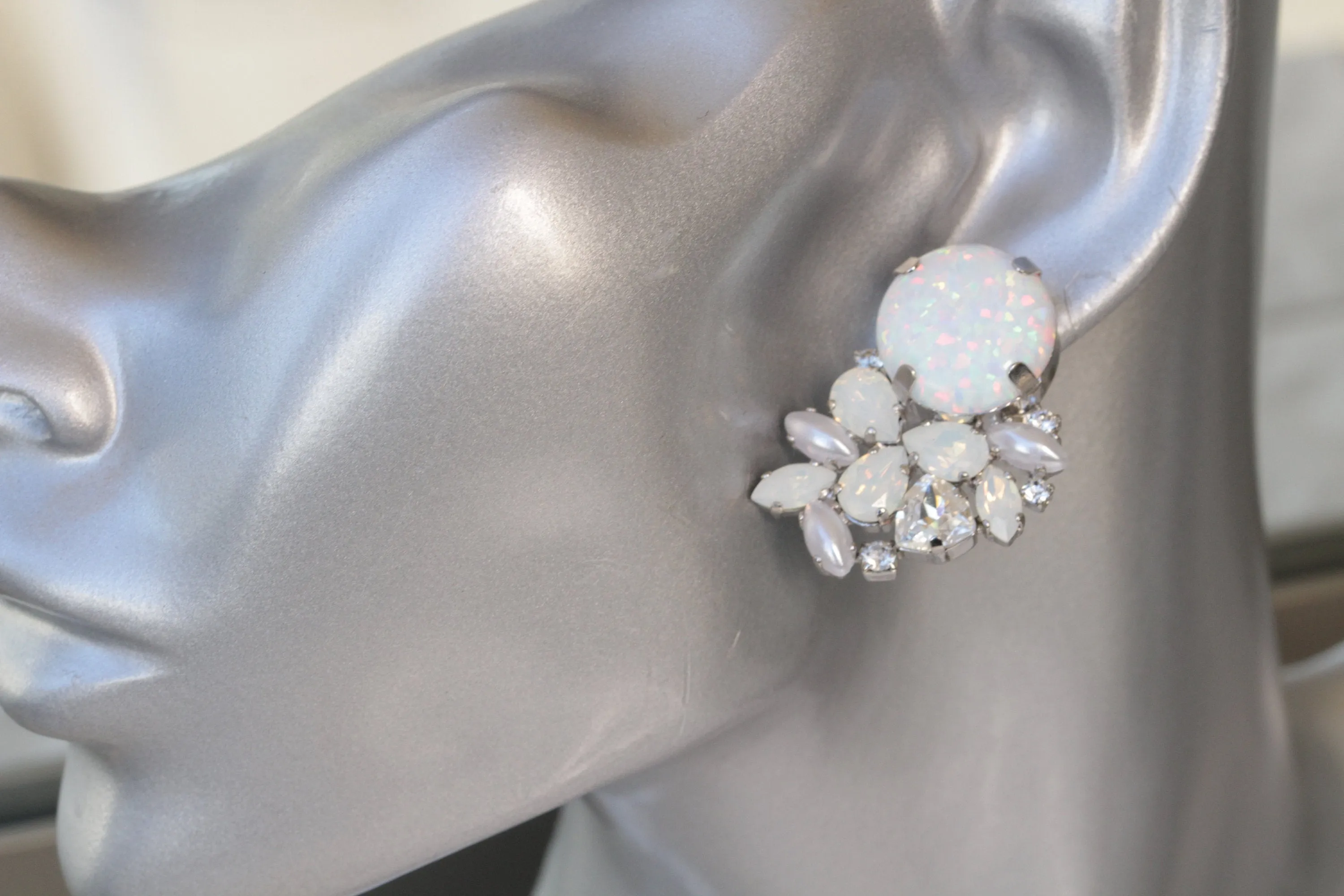 WHITE OPAL Cluster EARRINGS