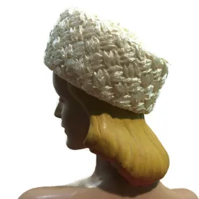 Wide Braided Ivory Cello Oversized Pill Box Hat circa 1960s