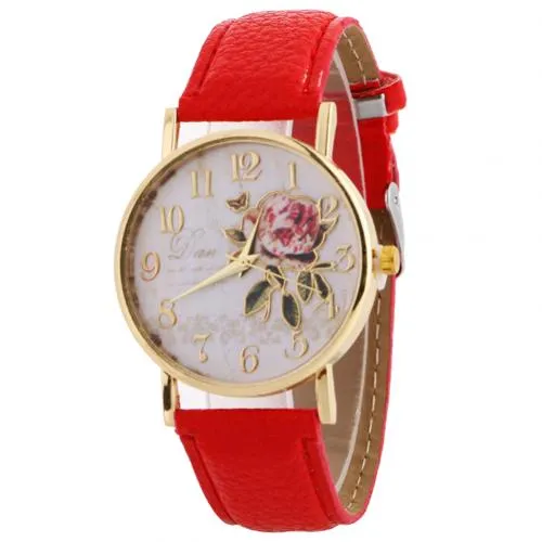 Women Watches Quartz Watch Women Arabic Number Rose Flower Round Dial Faux Leather Band Watch reloj mujer relogio feminino часы