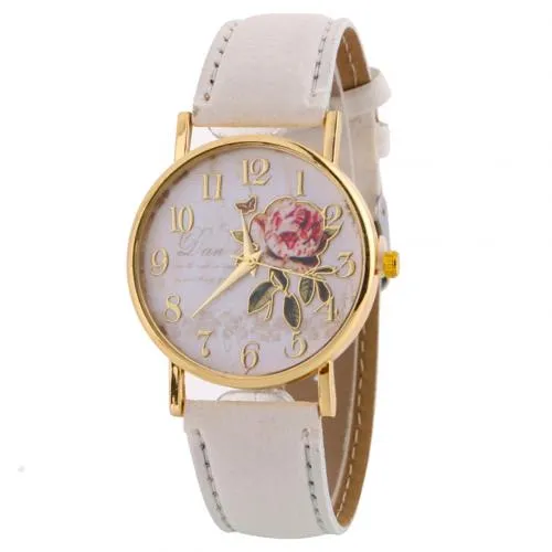 Women Watches Quartz Watch Women Arabic Number Rose Flower Round Dial Faux Leather Band Watch reloj mujer relogio feminino часы