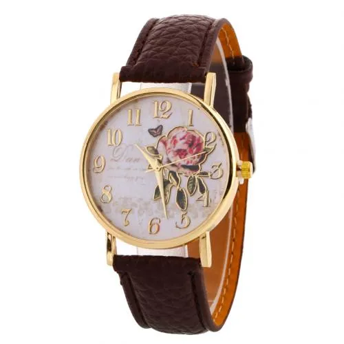 Women Watches Quartz Watch Women Arabic Number Rose Flower Round Dial Faux Leather Band Watch reloj mujer relogio feminino часы