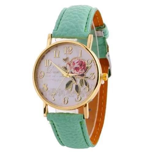 Women Watches Quartz Watch Women Arabic Number Rose Flower Round Dial Faux Leather Band Watch reloj mujer relogio feminino часы