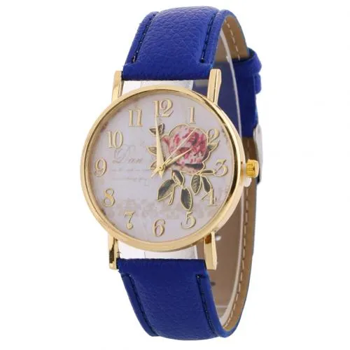 Women Watches Quartz Watch Women Arabic Number Rose Flower Round Dial Faux Leather Band Watch reloj mujer relogio feminino часы