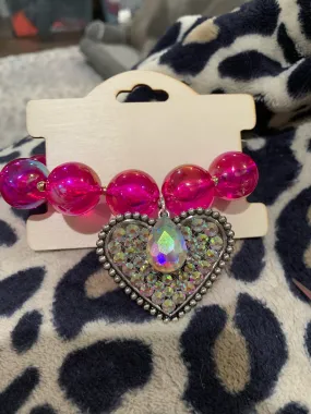 Won My Heart Bubble AB Heart Charm Bracelet - Pink