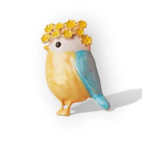 Wren With Flowers  Enamel Bird brooch