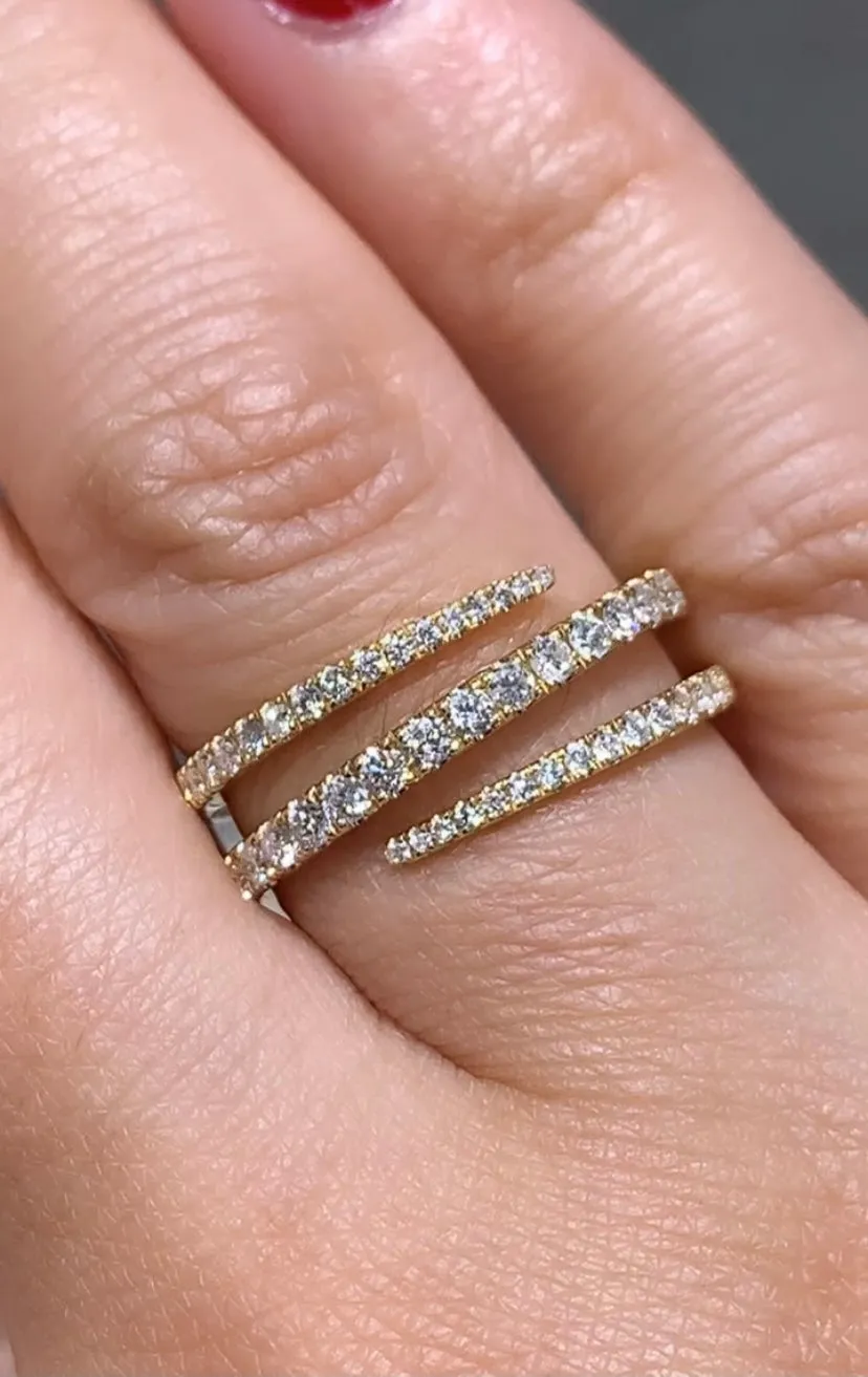 Yellow Gold Three Row Diamond Wrap Ring 0.53ctw