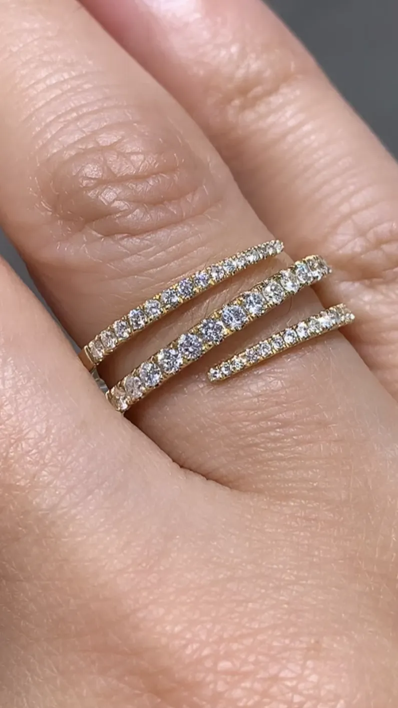 Yellow Gold Three Row Diamond Wrap Ring 0.53ctw