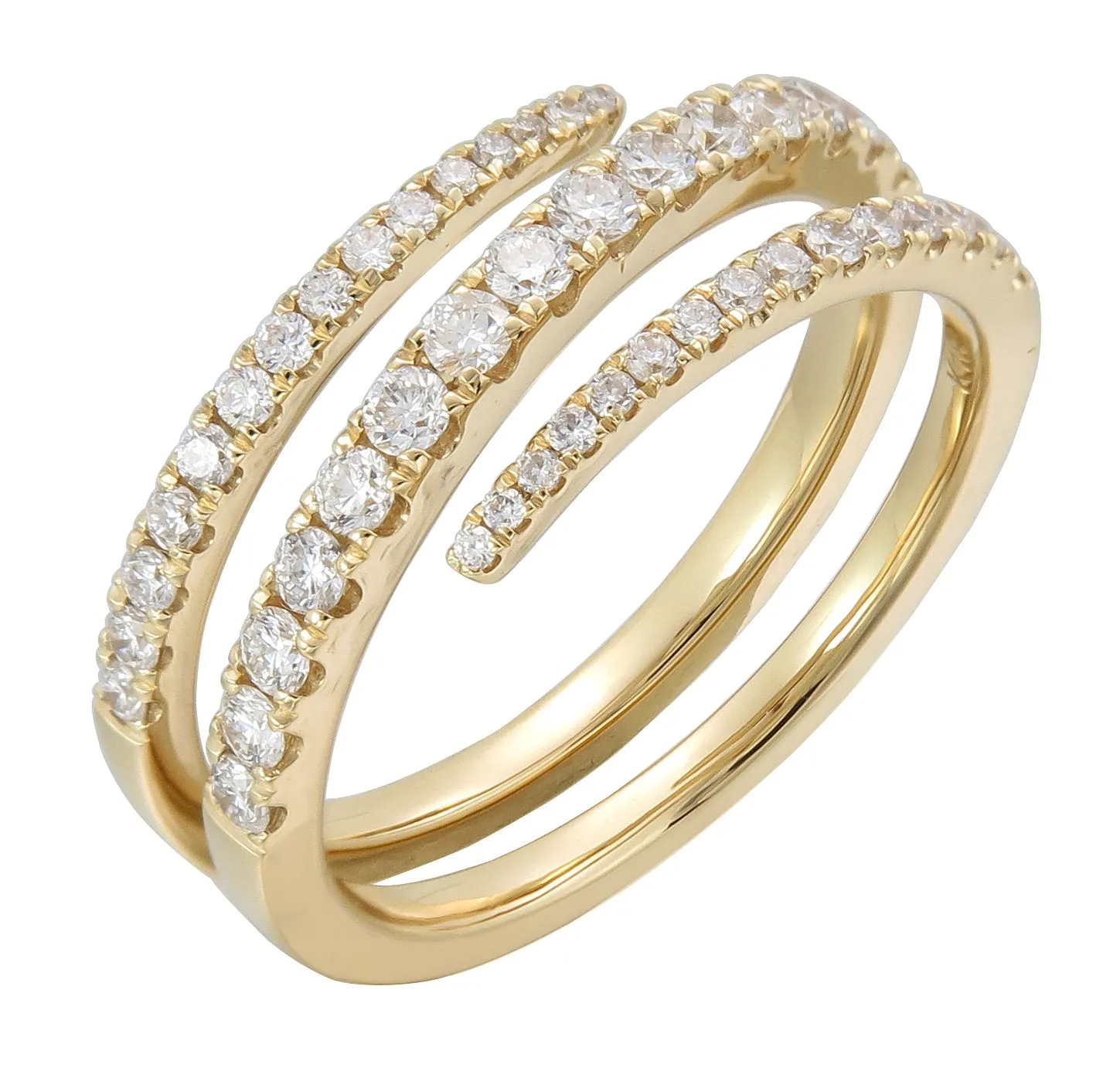 Yellow Gold Three Row Diamond Wrap Ring 0.53ctw