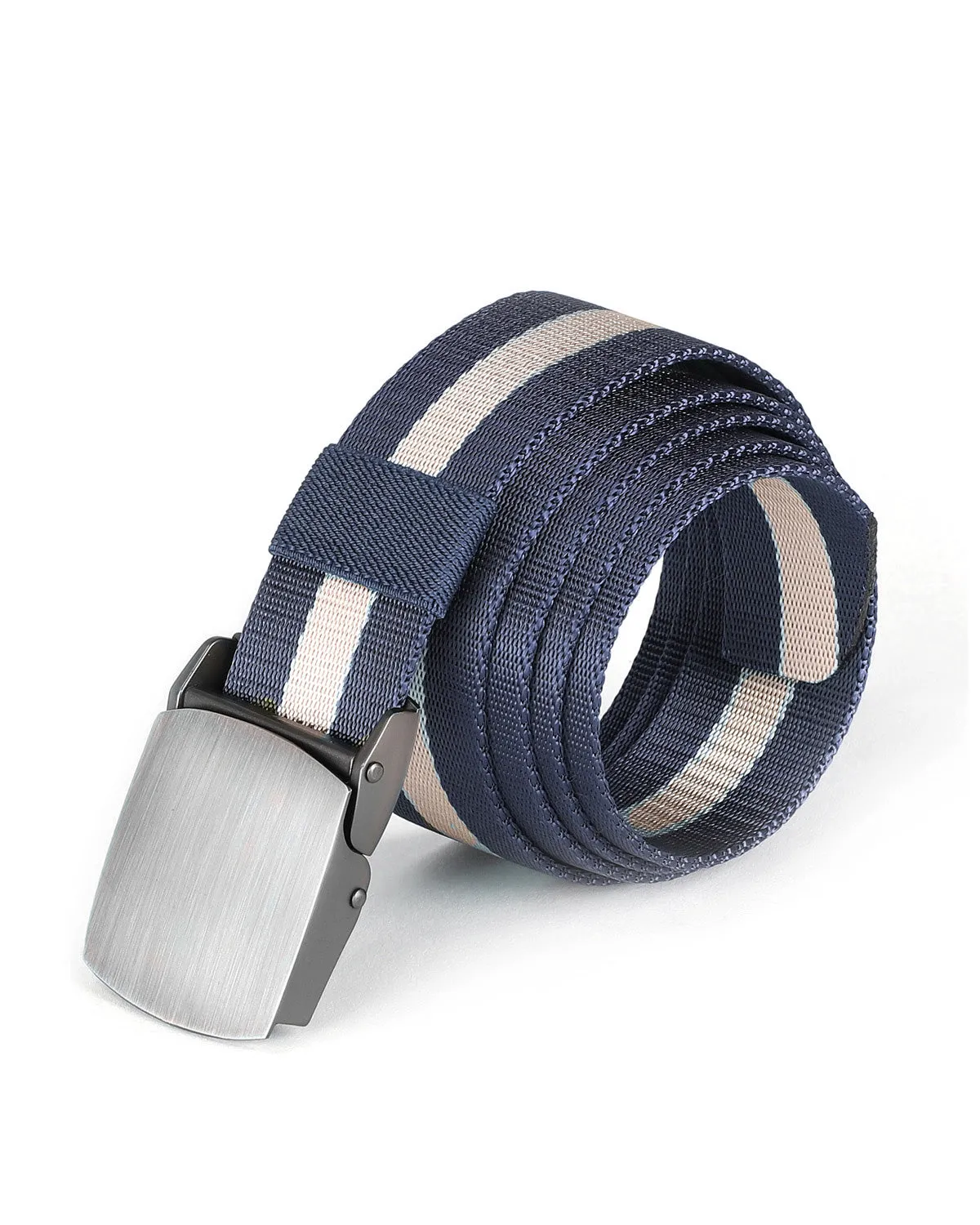 ZIMEGO Mens One Size Adjustable Strap Stripe Nylon Web Belt With Metal Buckle