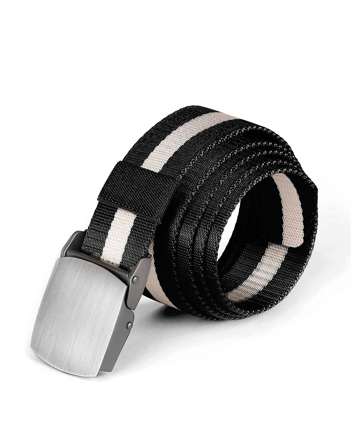 ZIMEGO Mens One Size Adjustable Strap Stripe Nylon Web Belt With Metal Buckle